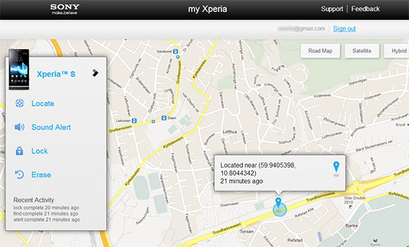 Map of missing Xperia smartphone