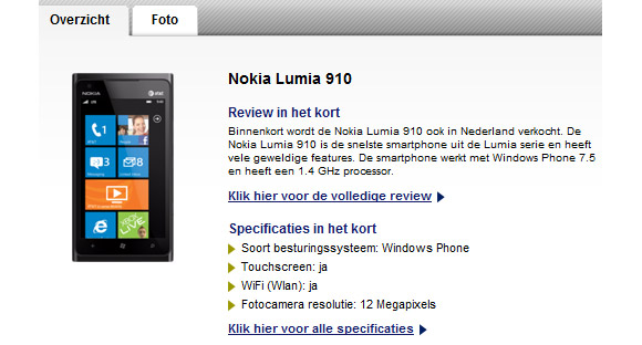Nokia Lumia 910 leaked specifications