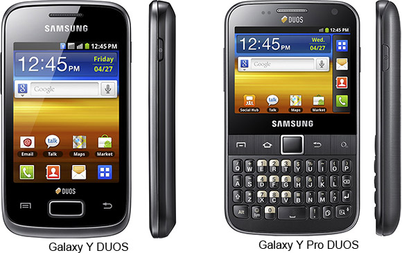 Samsung Galaxy Y DUOS and Galaxy Y Pro Duos dual SIM card smartphones