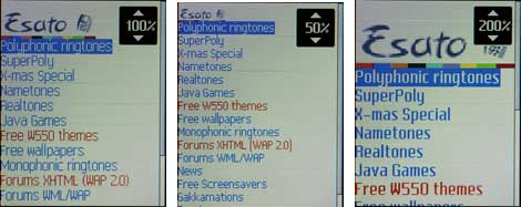 Sony Ericsson W550 browser zoom