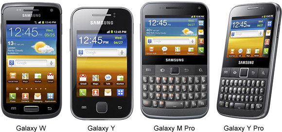 Samsung Galaxy W, Galaxy Y, Galaxy M Pro, Galaxy Y Pro