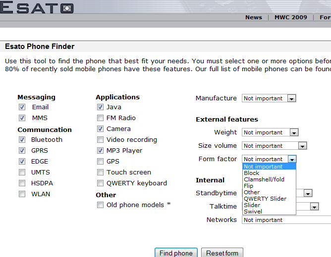 Esato phone finder search field