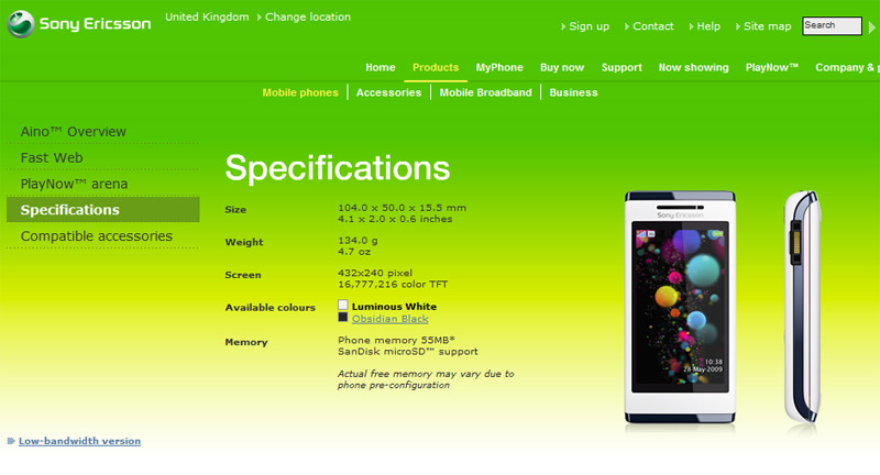 Sony Ericsson old web site