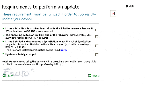 K700i update service