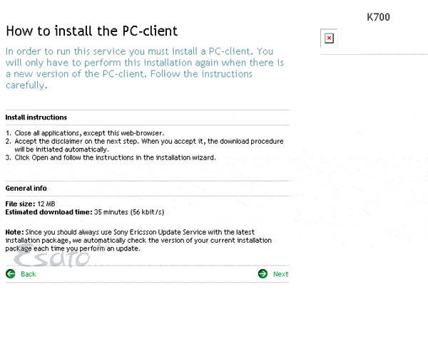 K700i update service