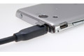 Notice that the HDMI plug has a protective cover while the USB plug is open